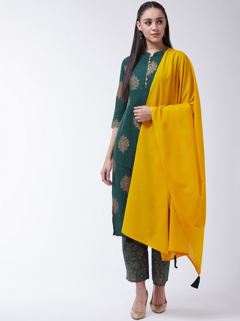

InWeave Women Green & Mustard Yellow Printed Kurta with Trousers & Dupatta