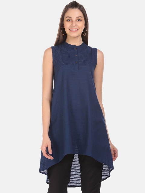 

Karigari Women Navy Blue Woven Design A-Line Kurta