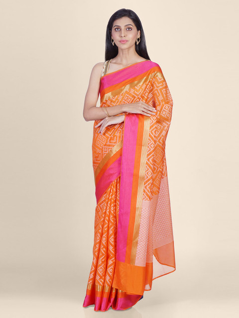 

Shruti and Mangaaysh Orange Silk Blend Printed Banarasi Handloom Saree
