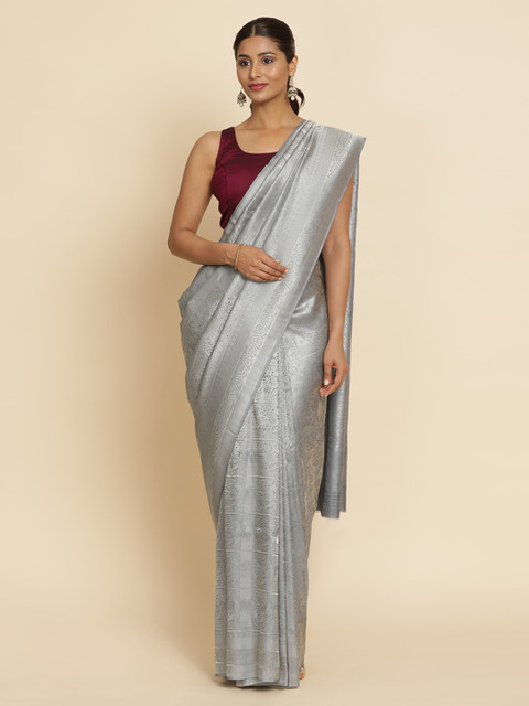 

Koskii Grey Woven Design Art Silk Handloom Saree