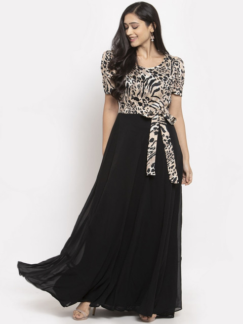 

Just Wow Women Black & Brown Animal Printed Maxi Dress