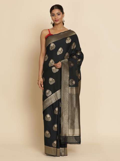 

Koskii Black & Gold-Coloured Art Silk Woven Design Saree