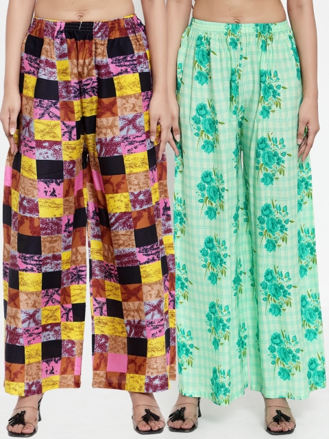 

NEUDIS Women Pack of 2 Printed Wide Leg Palazzos, Multi