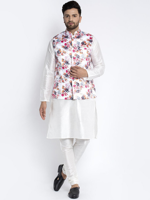 

Benstoke Men White Solid Kurta Set with Nehru Jacket