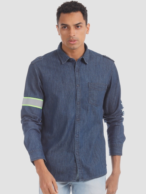 

Flying Machine Men Blue Regular Fit Solid Casual Shirt