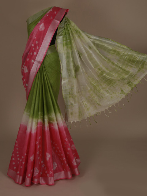 

Pothys Green & Pink Linen Blend Woven Design Saree