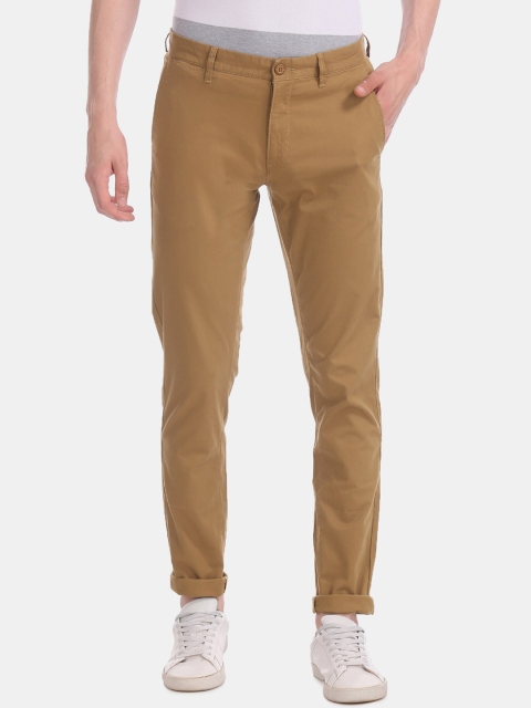 

U.S. Polo Assn. Men Khaki Brown Regular Fit Solid Regular Trousers