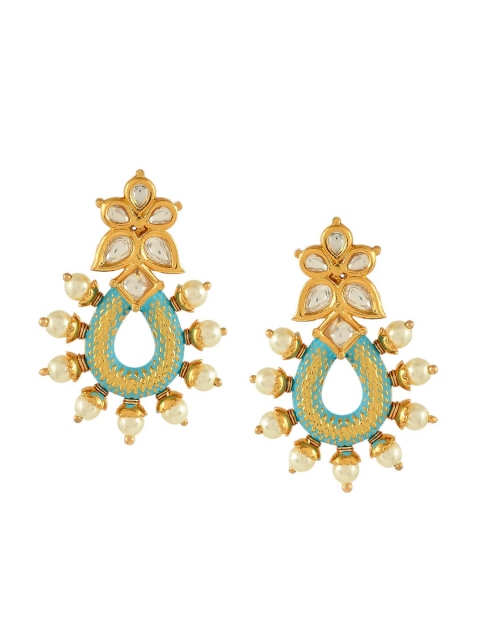 

Imittire Turquoise Blue & Gold-Toned Teardrop Shaped Studs