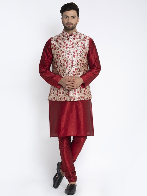 

Benstoke Men Maroon Solid Kurta with Pyjamas