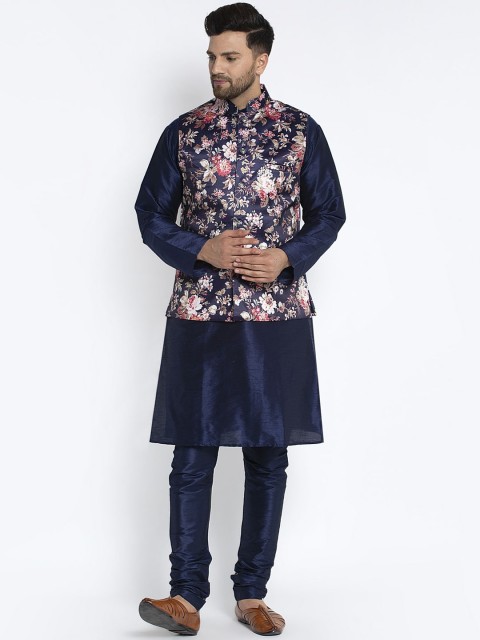 

Benstoke Men Blue & Pink Solid Kurta with Pyjamas