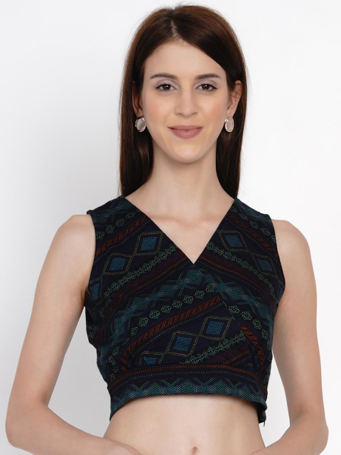 

Texco Women Navy Blue Printed Fitted Crop Top