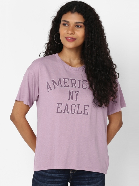 

AMERICAN EAGLE OUTFITTERS Women Purple Printed Round Neck T-shirt