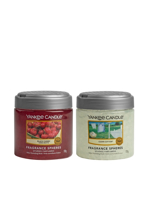 

YANKEE CANDLE Set of 2 Black Cherry & Clean Cotton Candle Fragrance Spheres, Green