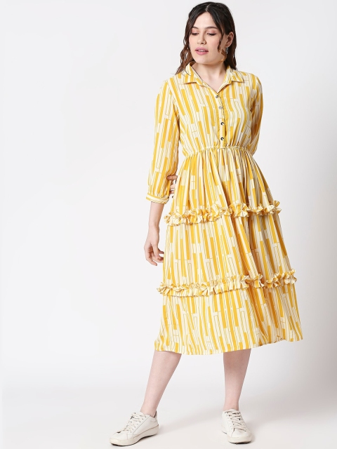 

TERQUOIS Women Yellow & White Printed Shirt Dress