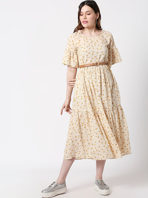 

TERQUOIS Women Cream-Coloured Printed A-Line Dress