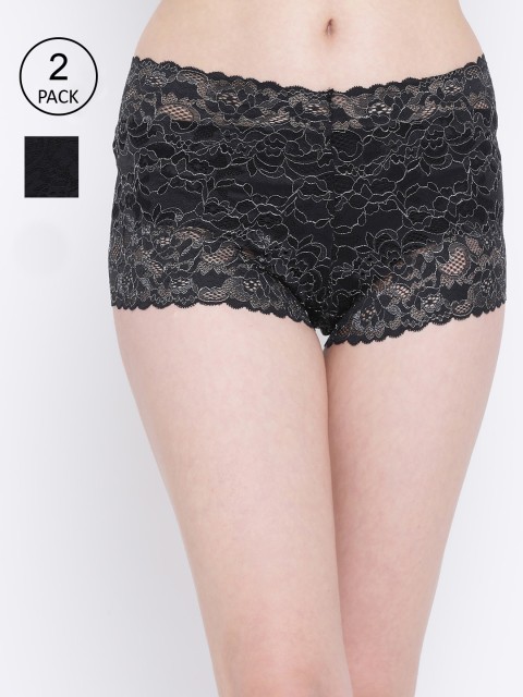 

Clovia Women Pack Of 2 Black & Grey Self Design Boy Shorts COMPNC771L