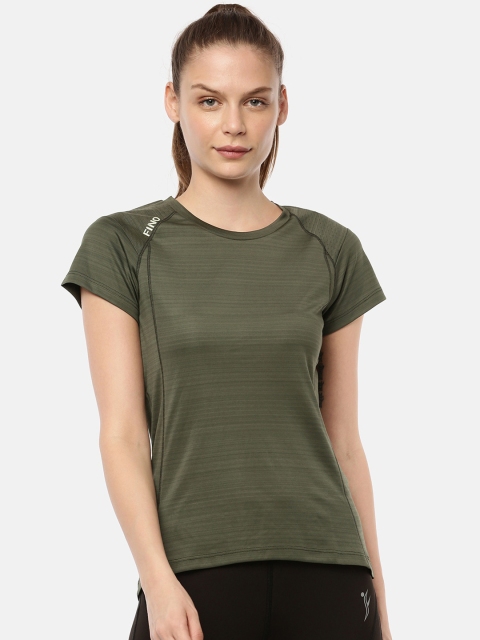 

FINO Women Olive Green Self Design Round Neck T-shirt