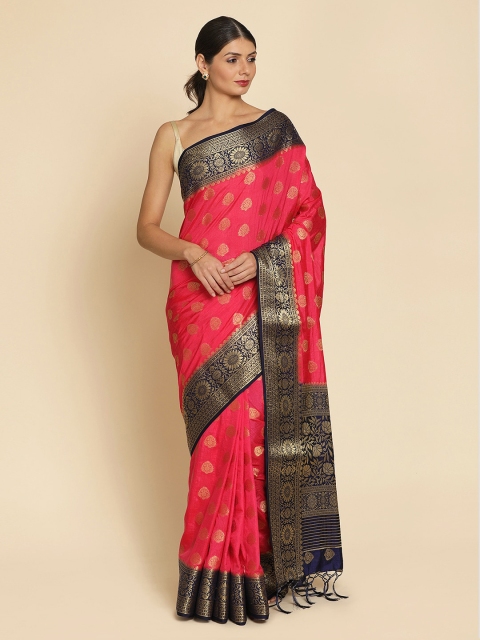 

Koskii Pink & Navy Blue Art Silk Woven Design Saree
