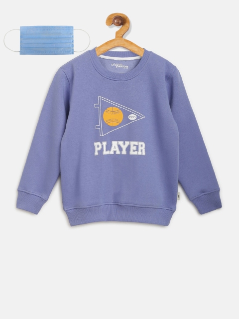

Lil Tomatoes Boys Purple Printed Hooded Sweatshirt & Mask