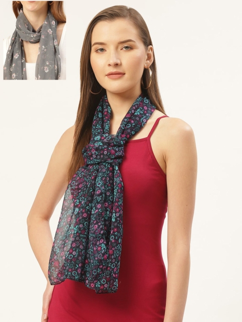 

Trend Arrest Women Pack Of 2 Blue & Grey Printed Scarves
