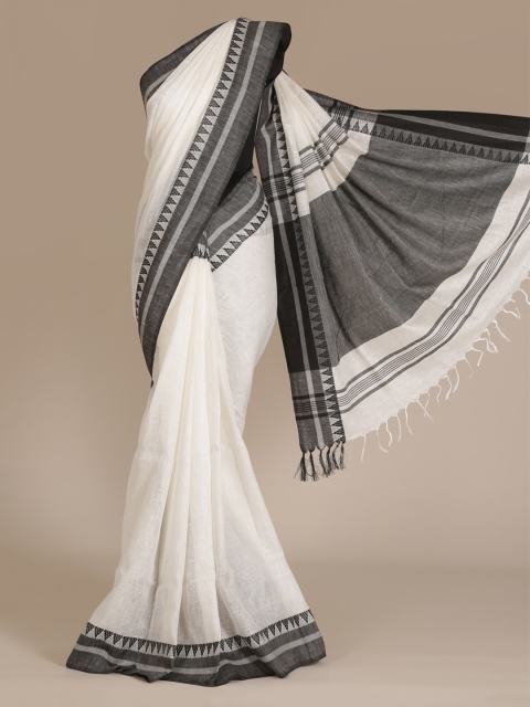 

Pothys White & Black Woven Design Pure Linen Saree