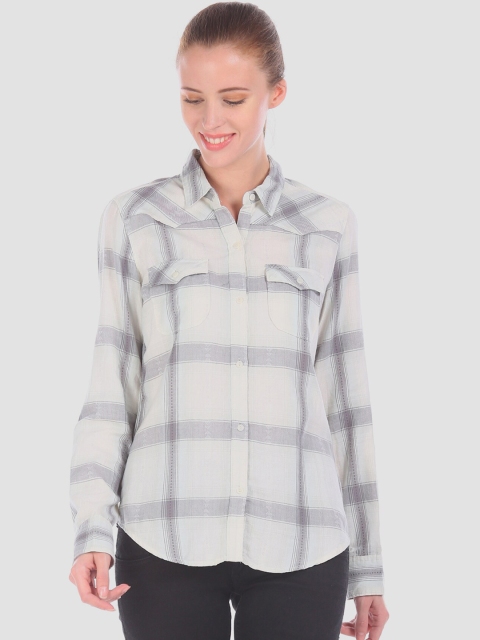 

GAP Women Grey Slim Fit Brushed Plaid Shirt