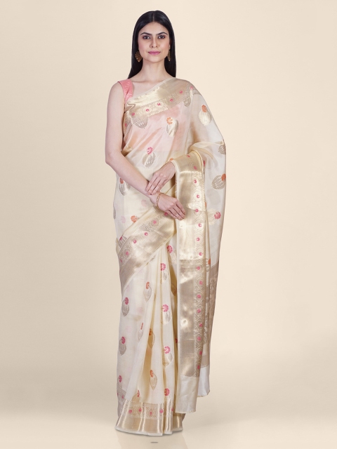 

Shruti and Mangaaysh Off-White Woven Design Handloom Banarasi Saree