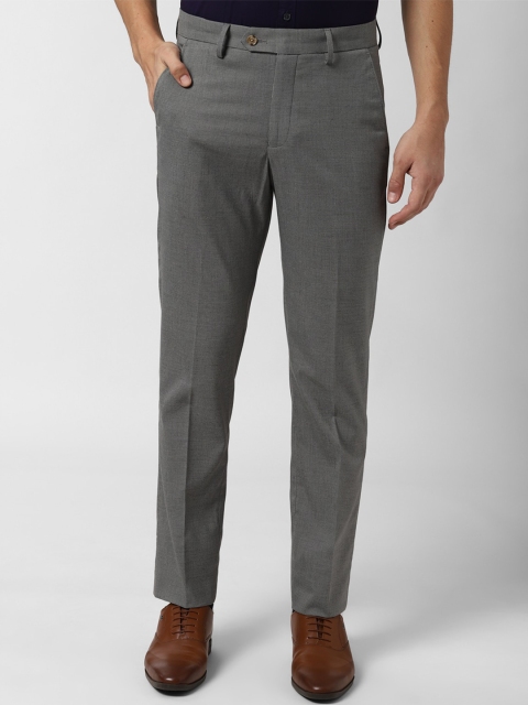 

Peter England Men Grey Slim Fit Checked Formal Trousers