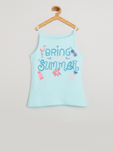 

max Girls Green Printed Round Neck T-shirt