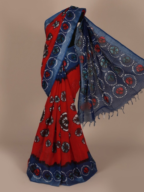 

Pothys Red Printed Linen Blend Saree