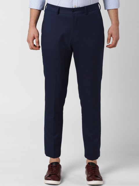 

Peter England Men Navy Blue Tapered Fit Solid Regular Trousers