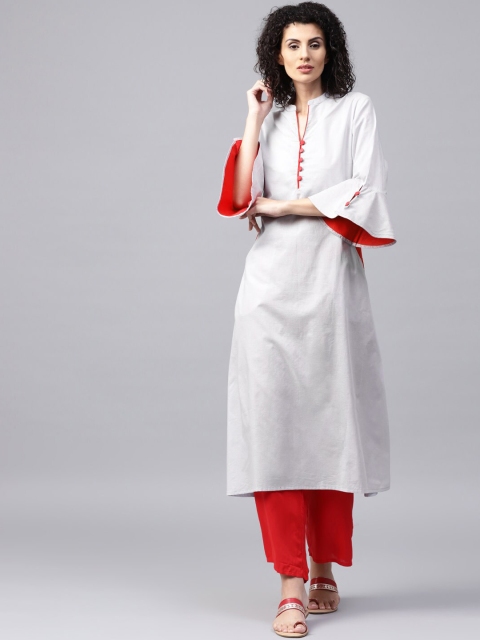 

Tulsattva Women Grey Solid A-Line Kurta