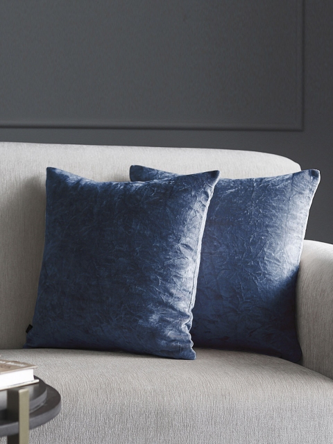 

GMF Navy Blue Set of 2 Solid Velvet Square Cushion Covers