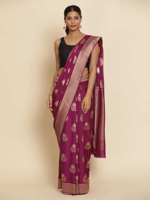 

Koskii Burgundy & Gold-Toned Art Silk Woven Design Saree