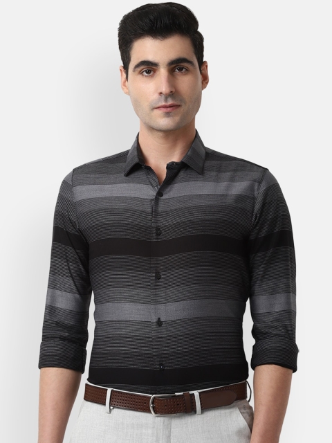 Louis Philippe Sport Men Grey Slim Fit Striped Casual Shirt