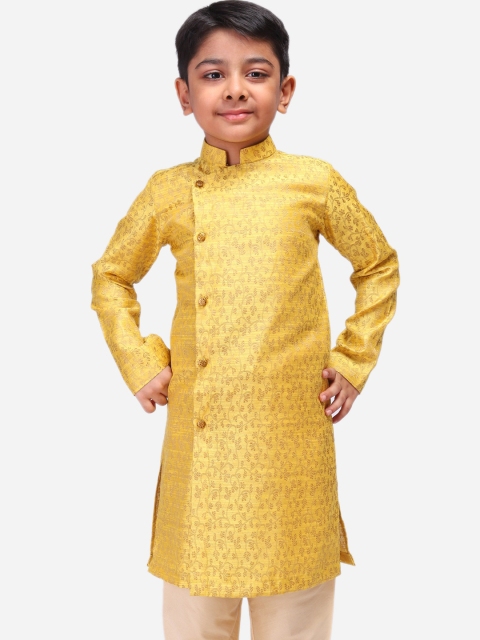 

NAMASKAR Boys Yellow Woven Design Straight Kurta