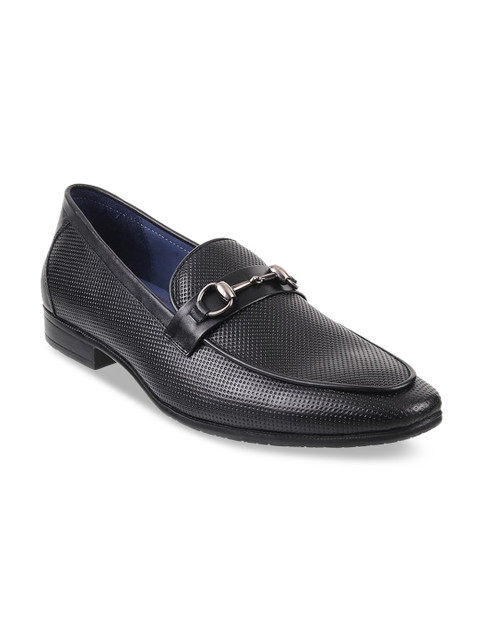 

Metro Men Black Textured Leather Formal Slip-ons