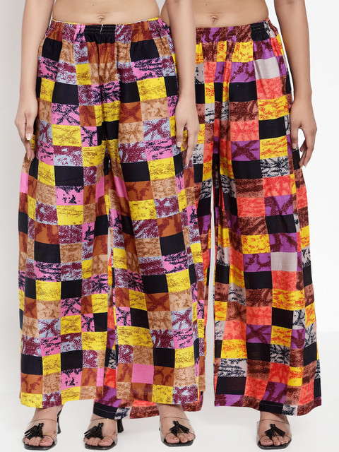 

NEUDIS Women Multicoloured Pack of 2 Checked Wide Leg Palazzos, Multi