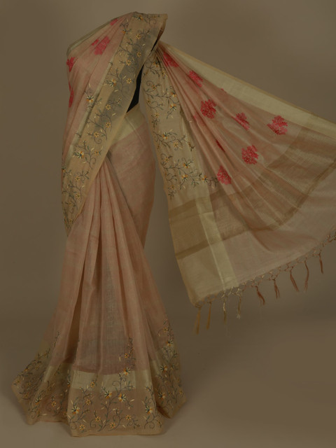 

Pothys Pink Solid Tissue Saree