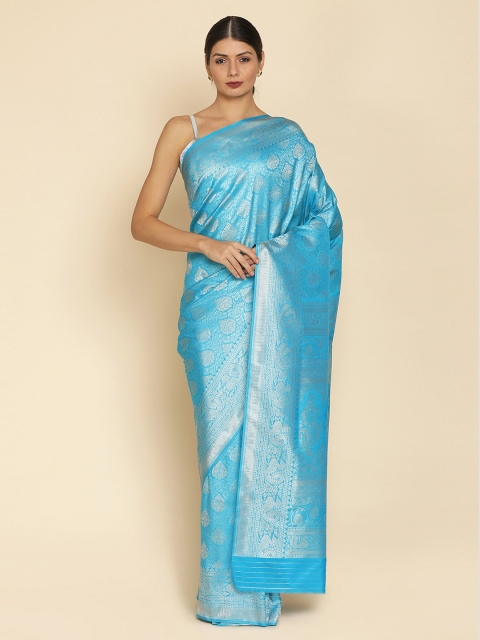 

Koskii Turquoise Blue Printed Art Silk Saree