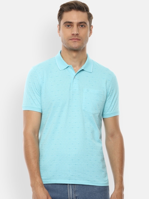 

Louis Philippe Men Blue Self Design Polo Collar T-shirt