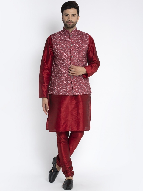 

Benstoke Men Maroon Solid Kurta Set with Nehru Jacket