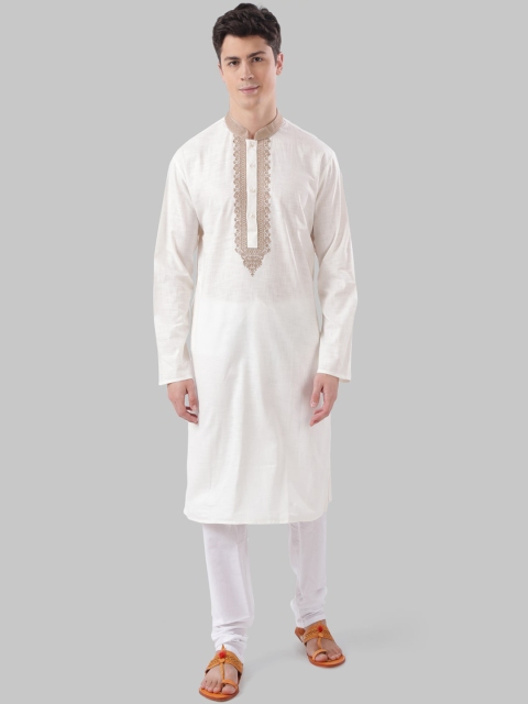 

Ethnix by Raymond Men White Yoke Design Straight Kurta