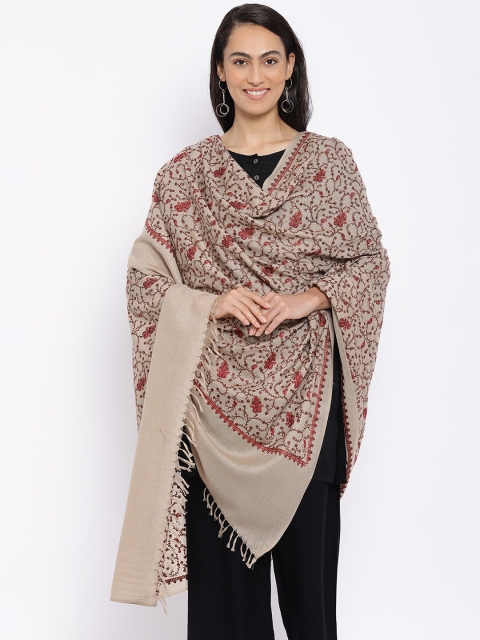 

Pashmoda Women Beige Embroidered Pure Wool Shawl
