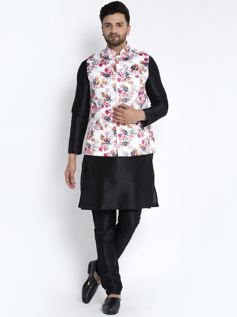 

Benstoke Men Black & Off-White Solid Kurta with Pyjamas & Nehru Jacket