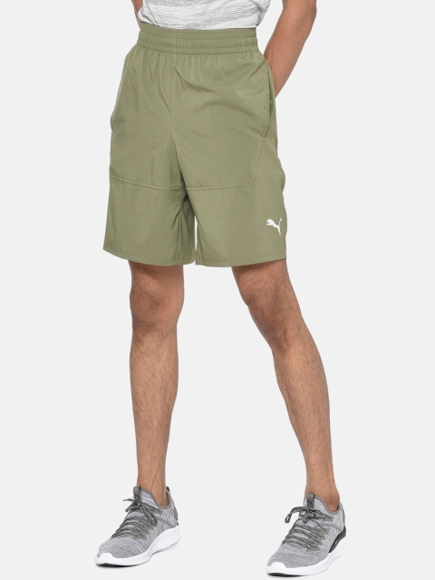 

Puma Men Olive Green Solid Loose Fit Sports Shorts