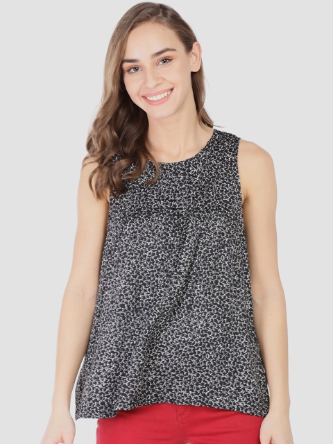 

GAP Women Black Print Pintuck Tank