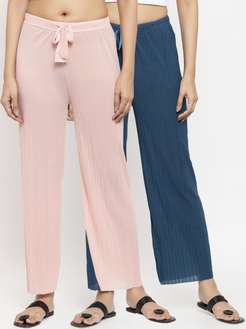 

NEUDIS Women Pack of 2 Solid Semi-Sheer Wide Leg Palazzos, Blue