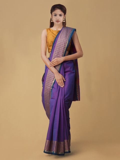 

Unnati Silks Purple Solid Pure Kanchi Cotton Saree