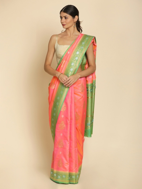 

Koskii Peach-Coloured Woven Design Art Silk Saree